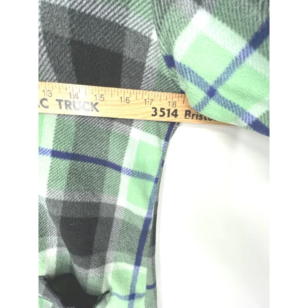 Anne Klein Women Pajama Set S Fleece Green Plaid‎ Button Down Cozy
